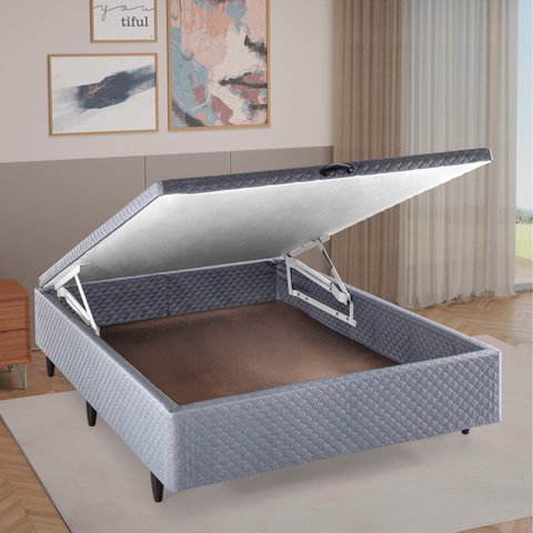 Base Box Baú Casal 138x188x35cm Merida Cinza Herval