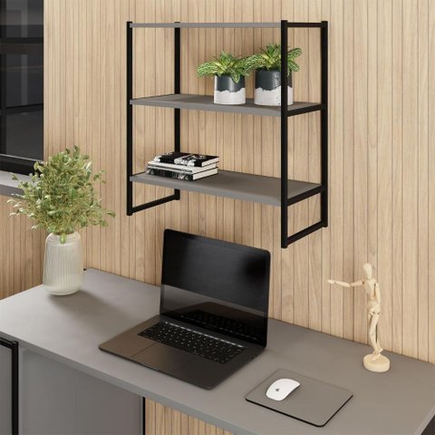 Nicho de Parede Industrial 3 Nichos MDP-Metal Cinza Sagrado com Preto F5 Office