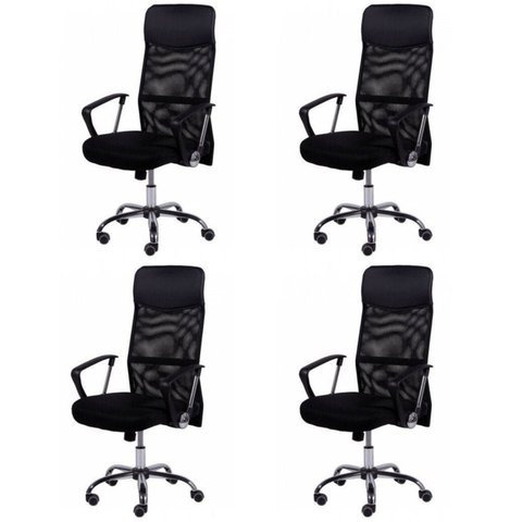 Kit 4 Cadeiras Escritório Presidente com Relax Tela Mesh Corino 3307 Preto