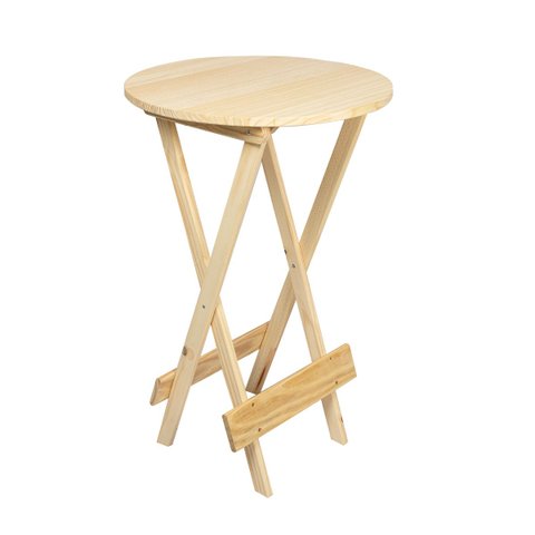 Mesa Bistrô Alta Redonda Dobrável em Madeira Maciça 60cm  Natural