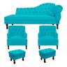 Divã Cancun 185 + 2 Poltrona Genesis + 2 Puffs Azul Turquesa - 1