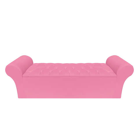 Recamier Baú Calçadeira Quarto Casal 138cm Barcelona:suede Rosa