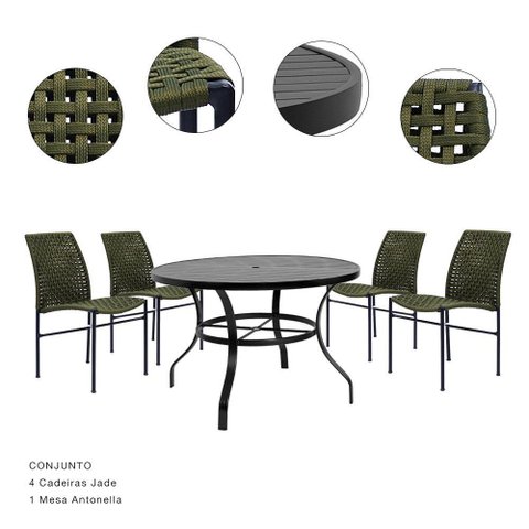 Conjunto para Área - 04 Cadeiras Jade e 01 Mesa Antonella 1m