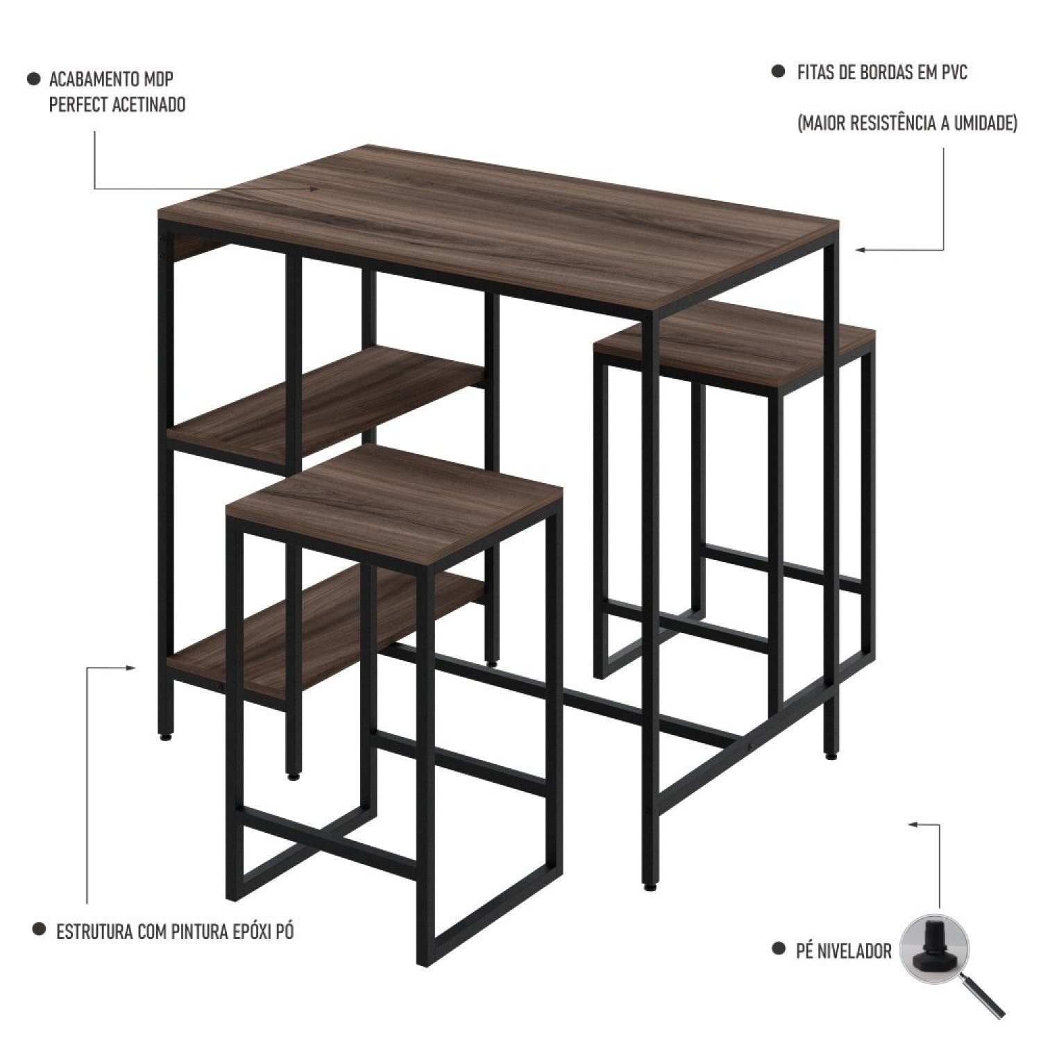 Mesa Bistrô Active 100cm 2 Banquetas Yescasa - 3