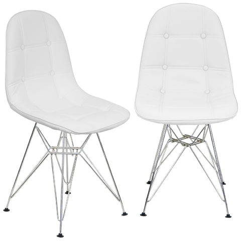 Kit 2 Cadeiras Estofadas Charles Eames Eiffel Botonê com Pés de Metal Cromado Branco Multicolorido
