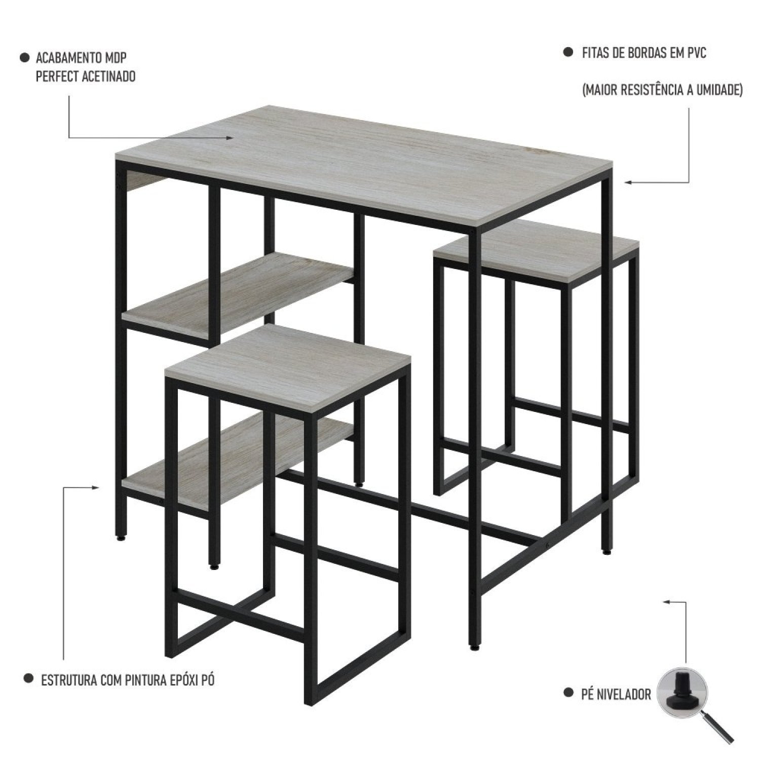 Mesa Bistrô 100cm 2 Banquetas Active Yescasa - 3