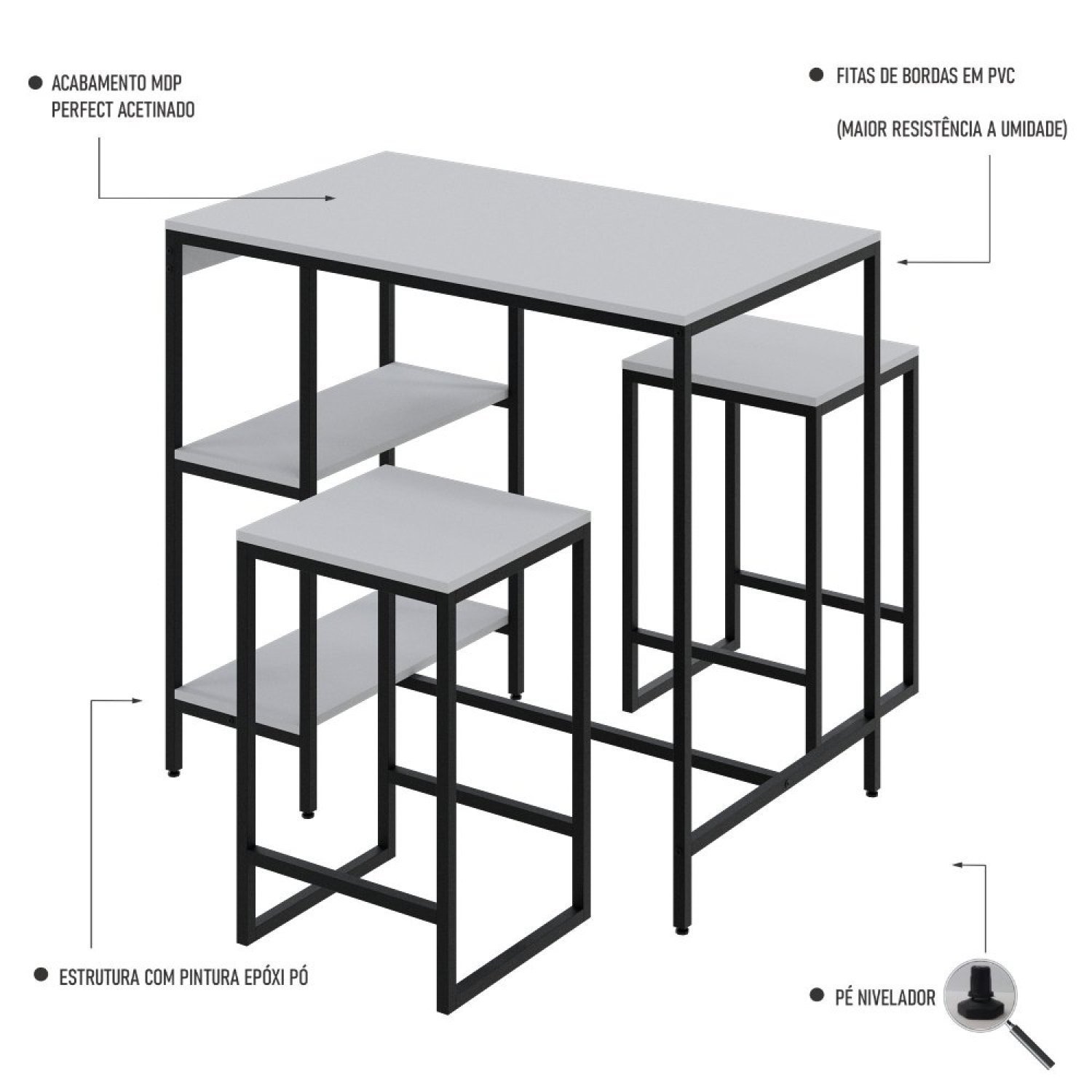 Mesa Bistrô 100cm com 2 Banquetas Active Yescasa - 3