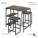 Ver imagem 3 de Mesa Bistrô 100cm 2 Banquetas Active Yescasa Marrom/Carvalho Dark/Preto