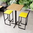 Ver imagem 1 de Conjunto Mesa Alta Bar Bistrô Quadrada Pinus 2 Banquetas Estofado Amarelo Don Castro Decor