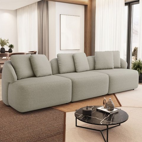 Sofá 4 Lugares para Sala de Estar Living 288cm Arlo F04 Linho Bege - Lyam Decor