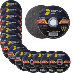 Disco de Corte para Metal Aço Inox Ferro Esmerilhadeira 115x1x22mm | Fertak | Kit 100 Un