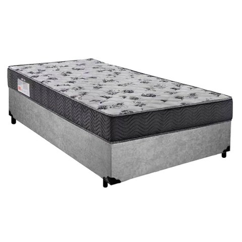 Cama Box Solteiro Suede + Colchão de Espuma D33 - Sereneprime - 88cm Cinza