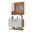 Ver imagem 7 de Conjunto de Banheiro Completo com Gabinete Suspenso 80cm Lavatório e Espelheira Bali Marrom/Madeirad