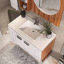 Ver imagem 2 de Conjunto de Banheiro Completo com Gabinete Suspenso 80cm Lavatório e Espelheira Bali Marrom/Madeirad
