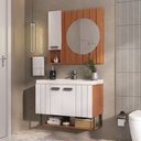 Ver imagem 1 de Conjunto de Banheiro Completo com Gabinete Suspenso 80cm Lavatório e Espelheira Bali Marrom/Madeirad
