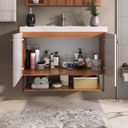 Ver imagem 4 de Conjunto de Banheiro Completo com Gabinete Suspenso 80cm Lavatório e Espelheira Bali Marrom/Madeirada