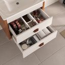 Ver imagem 4 de Conjunto para Banheiro Completo com Gabinete Suspenso 65cm 2 Gavetas com Lavatório e Espelheira Ripada Cairo Marrom/Cinamomo