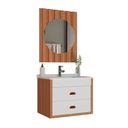 Ver mais imagens de Conjunto para Banheiro Completo com Gabinete Suspenso 65cm 2 Gavetas com Lavatório e Espelheira Ripada Cairo Marrom/Cinamomo