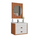Ver mais imagens de Conjunto para Banheiro Completo com Gabinete Suspenso 65cm 2 Gavetas com Lavatório e Espelheira Ripada Cairo Marrom/Cinamomo