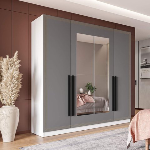 Guarda Roupa 161,1cm 4 Portas com Espelho 240851 Valência Politorno Móveis