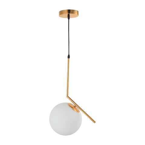 Luminária Pendente Lustre Inclinado Jabuticaba Dourado Bola Globo Esfera Opaco Leitoso Moderno Luxo 