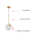 Ver mais imagens de Luminária Pendente Lustre Inclinado Jabuticaba Dourado Bola Globo Esfera Opaco Leitoso Moderno Luxo