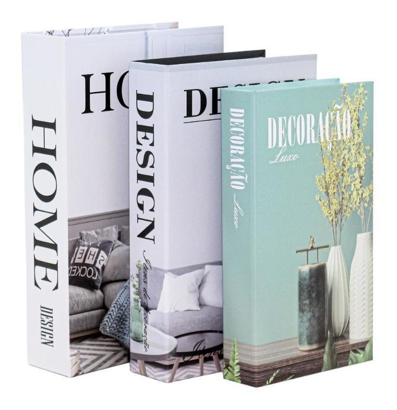 Kit 3 Livros Porta Objetos Enfeite Caixa Organizadora Home Design