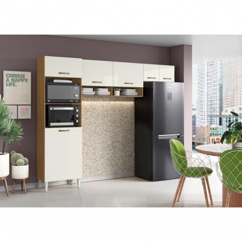 Cozinha Compacta Atenas 6 Portas MDP 249cm Off White Aramóveis