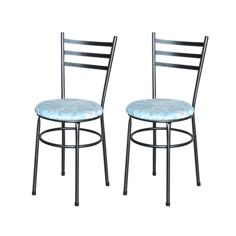 2 Cadeiras para Mesa Epoxi Preta Craqueada Assento Floral:floral Gelo