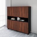 Ver imagem 1 de Armário Estante para Escritório com 8 Portas de Abrir e 2 Nichos F5 Office Marrom/Louro Preto com Pr