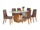 Ver imagem 1 de Conjunto Sala de Jantar Mesa Laini 160 Tampo Vidro Off White com 6 Cadeiras Luar - Lopas Amendoa Cle