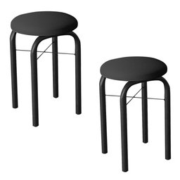 Kit 2 Banquetas Baixas para Cozinha em Aço Manu Sintético I01 Preto - Mpozenato - 1