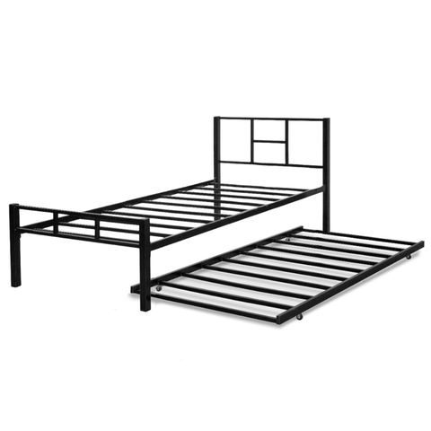Cama Solteiro 100% Aço e Auxiliar Estilo Industrial:preto