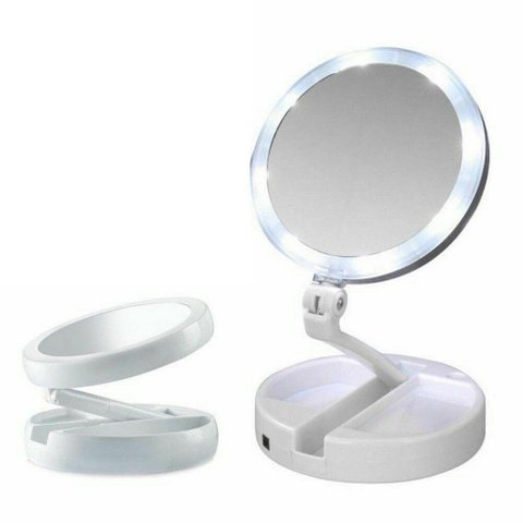 Espelho Led Duplo C/ Lente de Aumento Articulado P/ Maquiagem Redondo