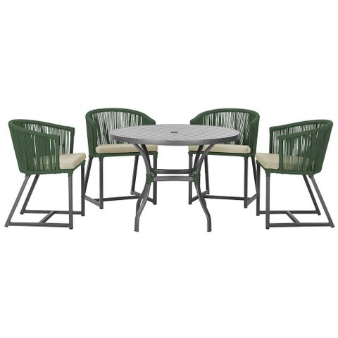 Mesa com 4 Cadeiras de Jantar Roma 100cm e Noronha em Aluminío Preto Corda Nautica Estofado 7 Trama