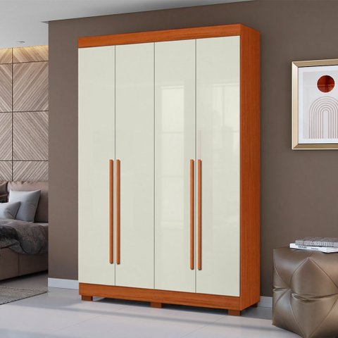 Guarda Roupa Roupeiro 240 4 Portas 2 Gavetas Cinamomo Off White Aramóveis