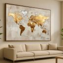 Ver imagem 1 de Quadro Mapa Mundi Moderno Aurora Dourada - 123x83cm
