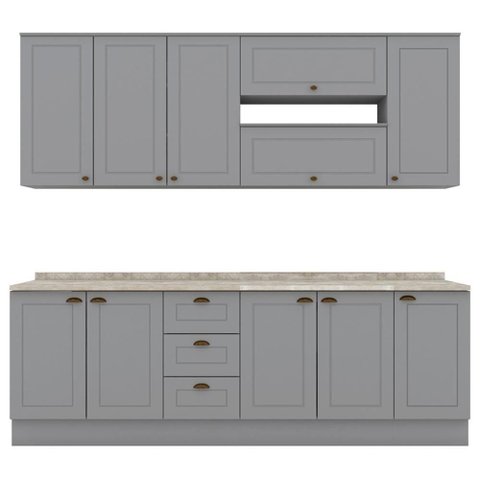 Cozinha Modulada 10 Pecas 240 Cm Ce792 Americana Henn Cinza Calcare