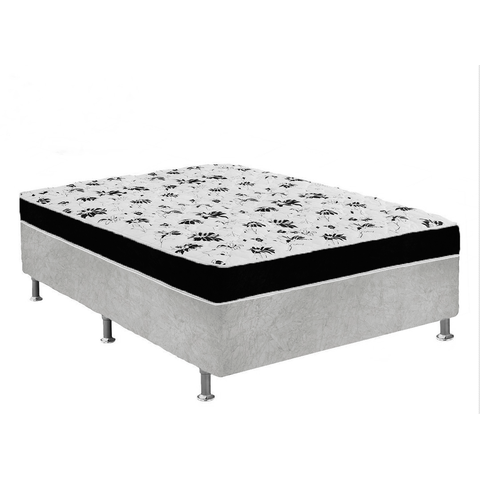 Cama Box Casal Suede Cinza + Colchão Casal Suede Preto Orto Molas Ensacada 138x188x55