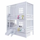 Ver imagem 2 de Beliche Casinha Reta com 02 Janelas 02 Gavetas Cortina e Escorregador Madeira Maciça Branco Housin