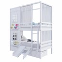 Ver imagem 5 de Beliche Casinha Reta com 02 Janelas 02 Gavetas Cortina e Escorregador Madeira Maciça Branco Housin