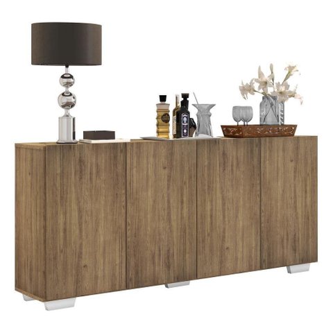 Aparador Buffet 4 Portas Com Pés Quadrados Veneza Multimóveis V3557 Rustic/Branco Rustic/Branco
