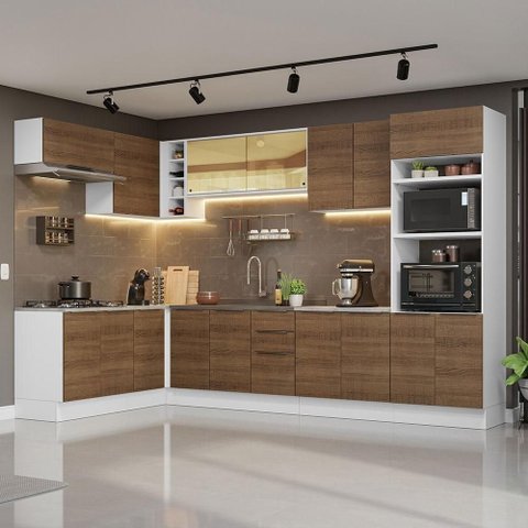 Armário de Cozinha Completa de Canto 499cm Branco/rustic Stella Madesa 03 Branco/rustic