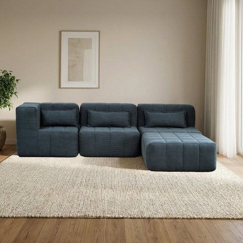 Sofá Modular 3 Lugares com Puff Easybox CabeCasa MadeiraOriginals Cotelê Verde Escuro