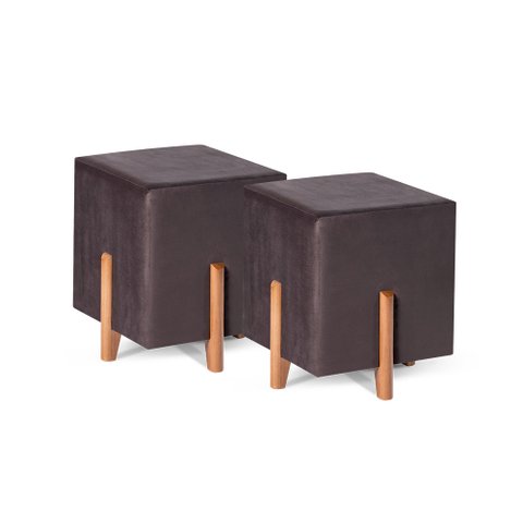 Kit 02 Puffs Decorativo Quadrado em Suede Cor Marrom