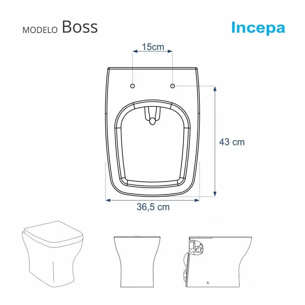 Assento Sanitário MDF Soft Close Boss Stone (Cinza Fosco) para Vaso Incepa com Ferragem Preta - 3