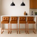 Ver imagem 1 de Banqueta Cozinha Alta com Encosto Industrial Kit 4 Bronze Lirina Pu C05 - D’Rossi