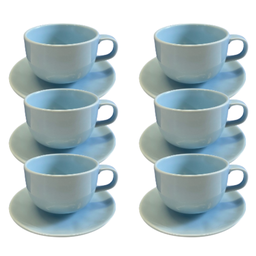 Kit Xícara de Chá com Pires Orgânico Porcelana Azul – 6 Peças - 1