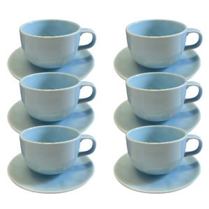 Kit Xícara de Chá com Pires Orgânico Porcelana Azul – 6 Peças