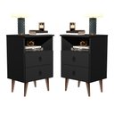 Ver imagem 1 de Kit 2 Mesas de Cabeceira Madri Retrô com Pés Palito 2 Gavetas Preto